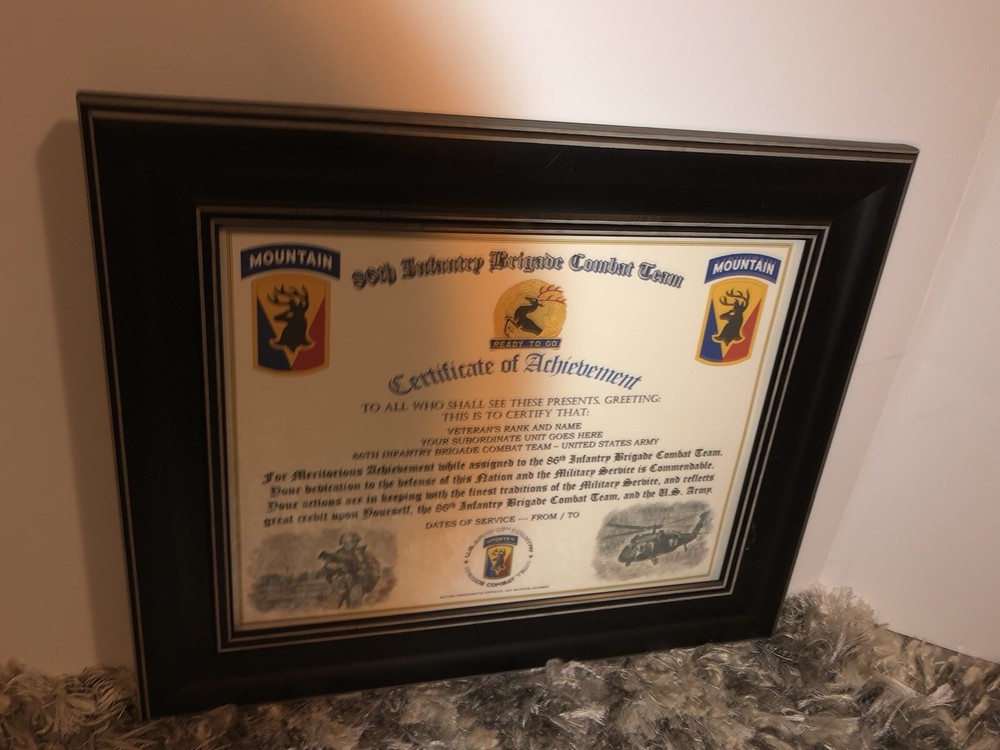 86TH INFANTRY BRIGADE COMBAT TEAM - COA / (COMMEMORATIVE CERTIFICATE)