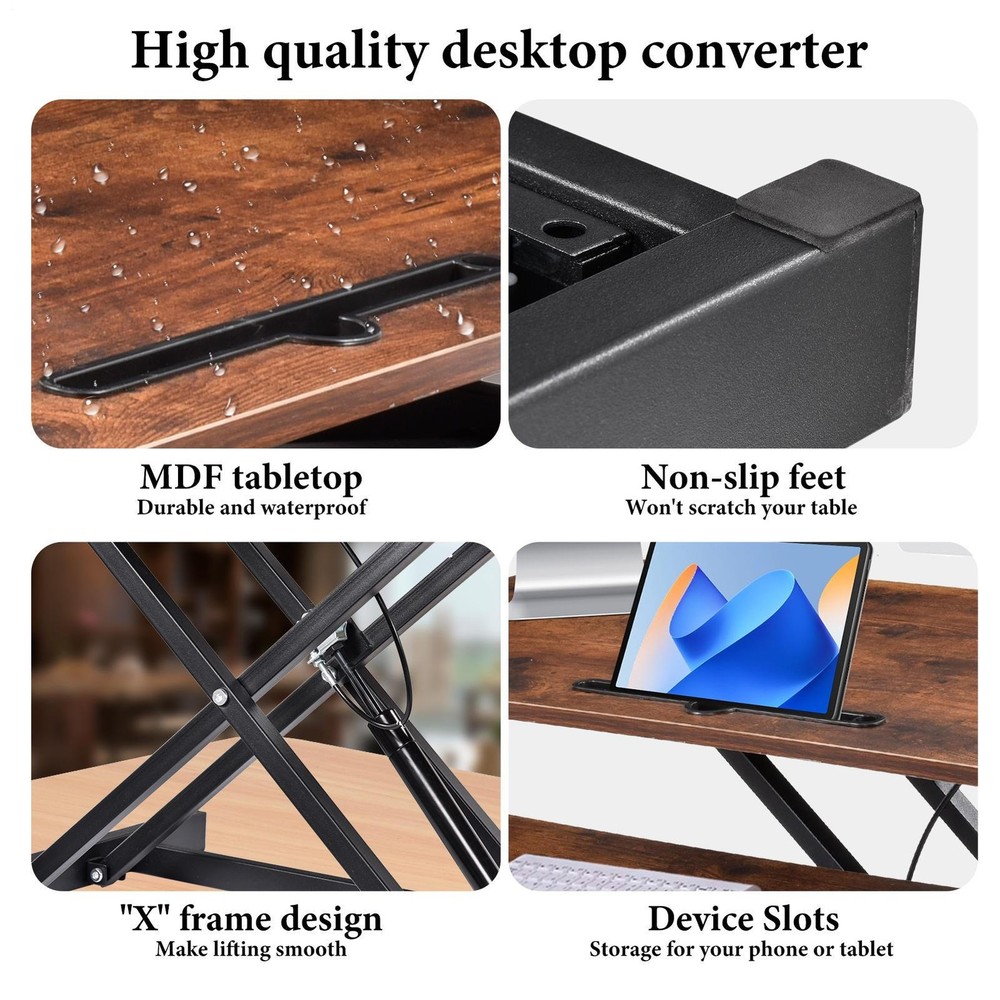 37'' Rustic Home Office Desk Riser Adjustable Standing Desk Converter