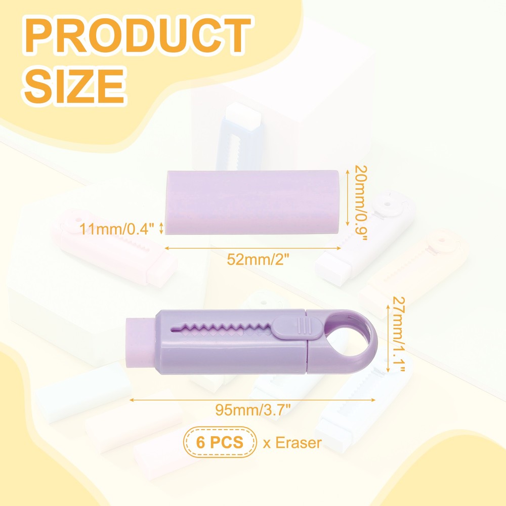 6 Pack Erasers, Pencil Erasers Large Eraser Push Pull Cute Soft, Purple TPE