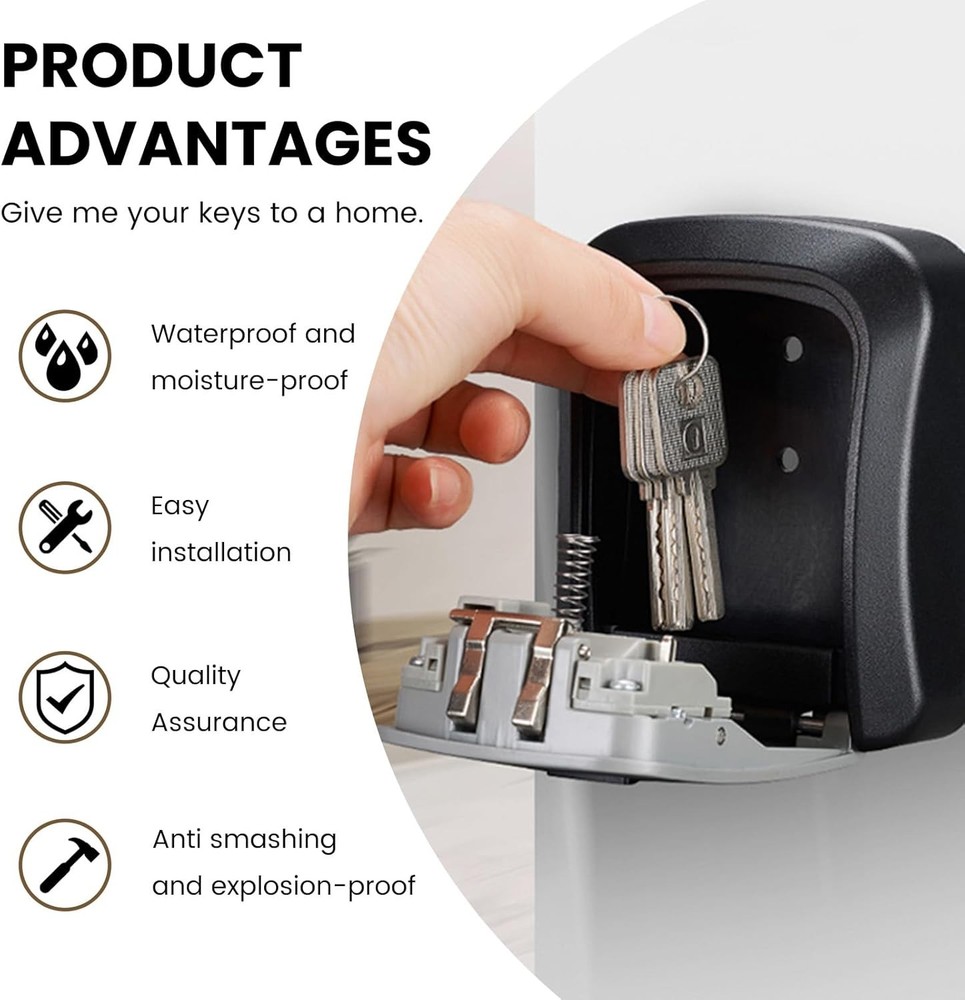 Wall Mount Password Key Box Resettable Code Safe Portable Home Security Lock Box