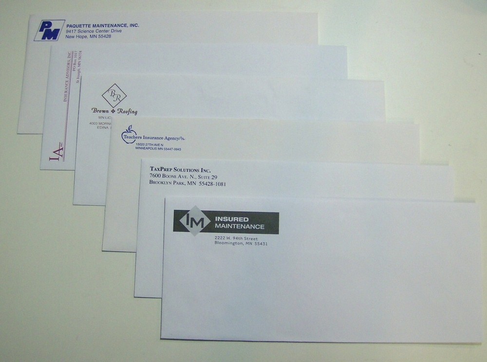 250 Printed Window Envelopes, Custom #10 White, Full Color, 1-side