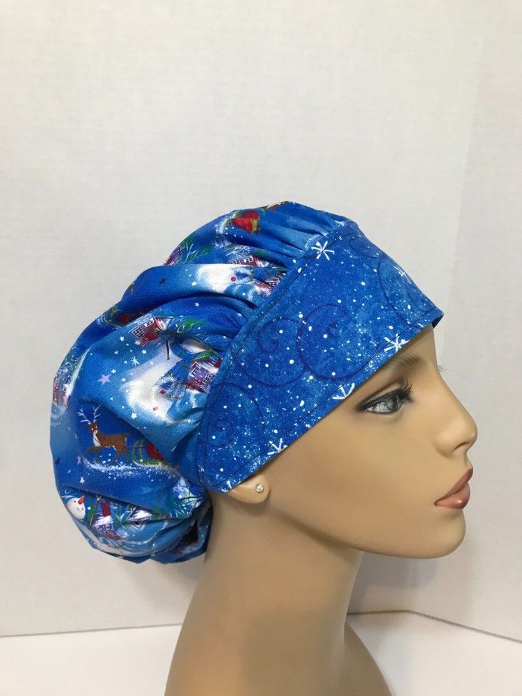 Bouffant Scrub Cap - Christmas Santa Sleigh