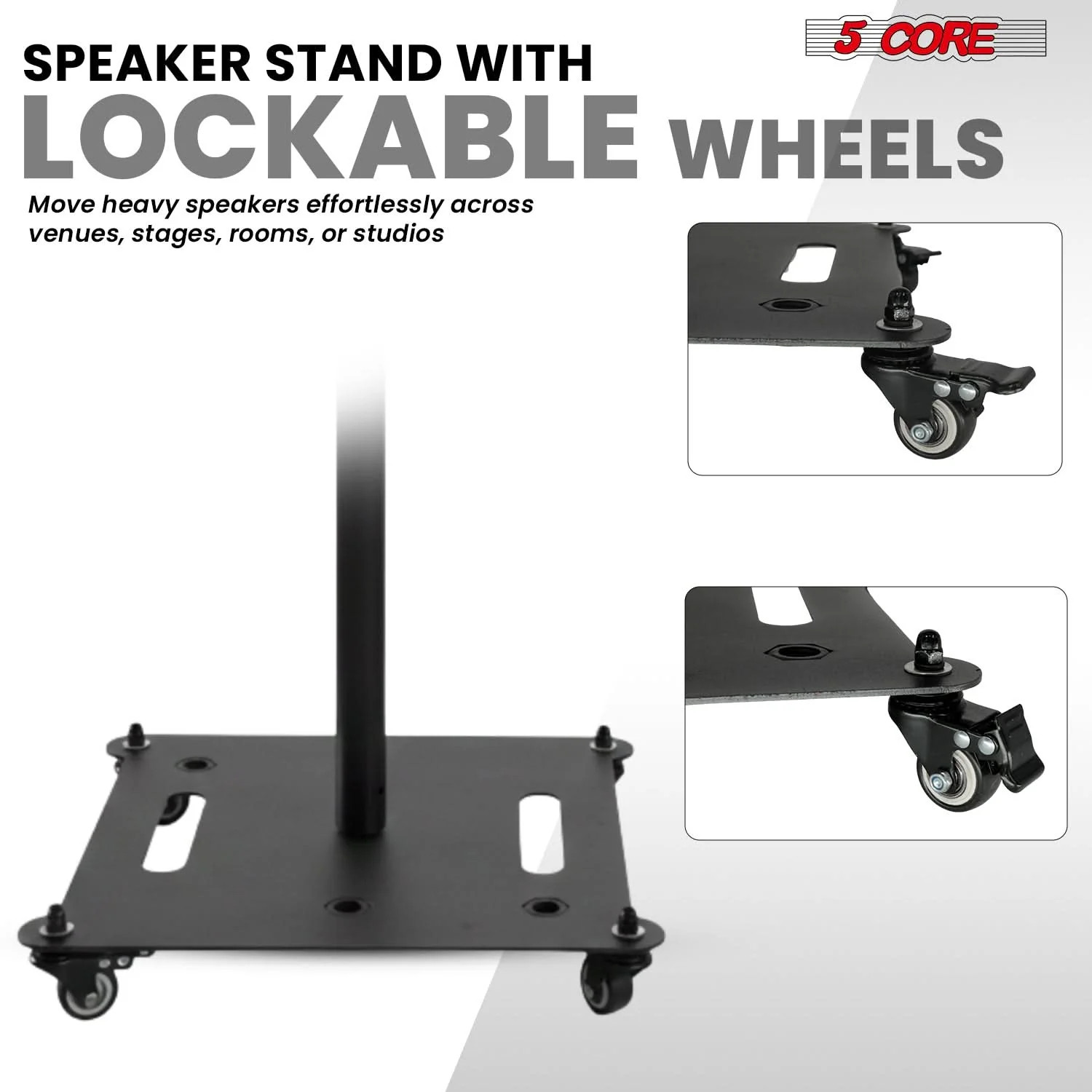 5Core Speaker Stand 2Pcs Heavy Duty Adjustable 61" DJ PA Stands 35mm w Wheels