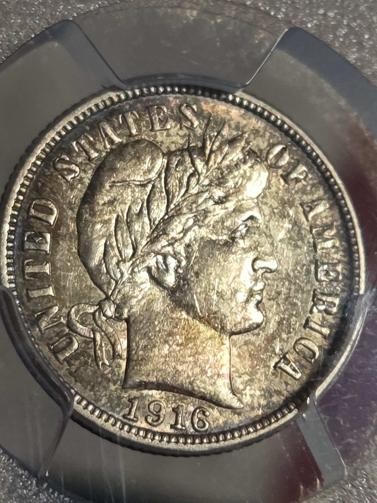 1916 10c Barber Dime PCGS AU58 Toned