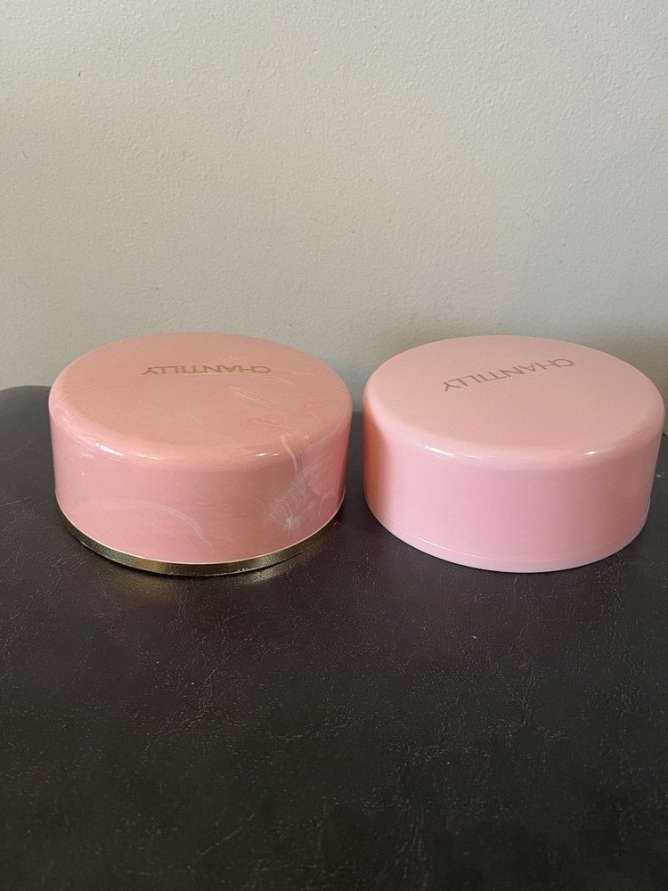 Vintage CHANTILLY Pink Marbled & Solid Dusting Powder EMPTY Containers W Lids