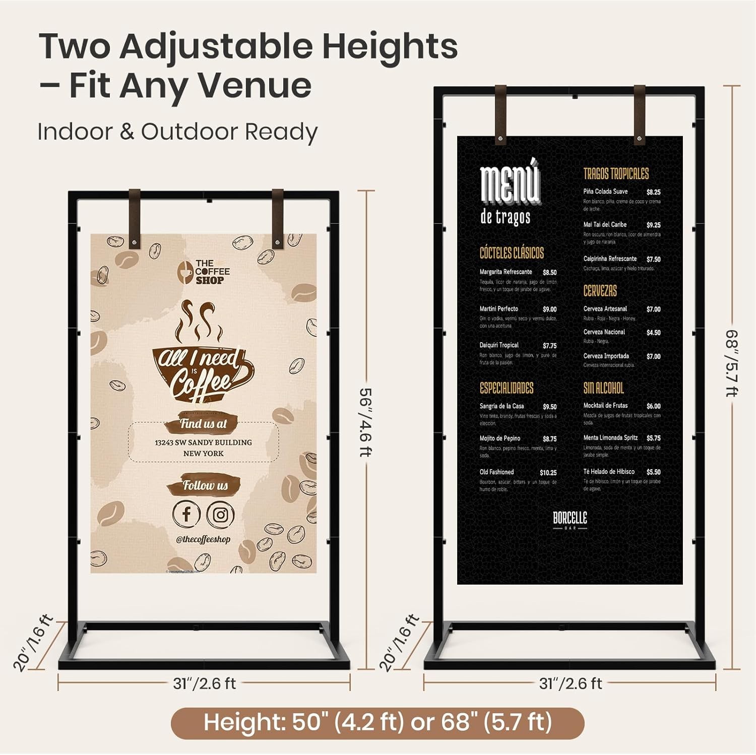 Wedding Sign Holder Adjustable Welcome Wedding Sign Stand W/ Leather Sign