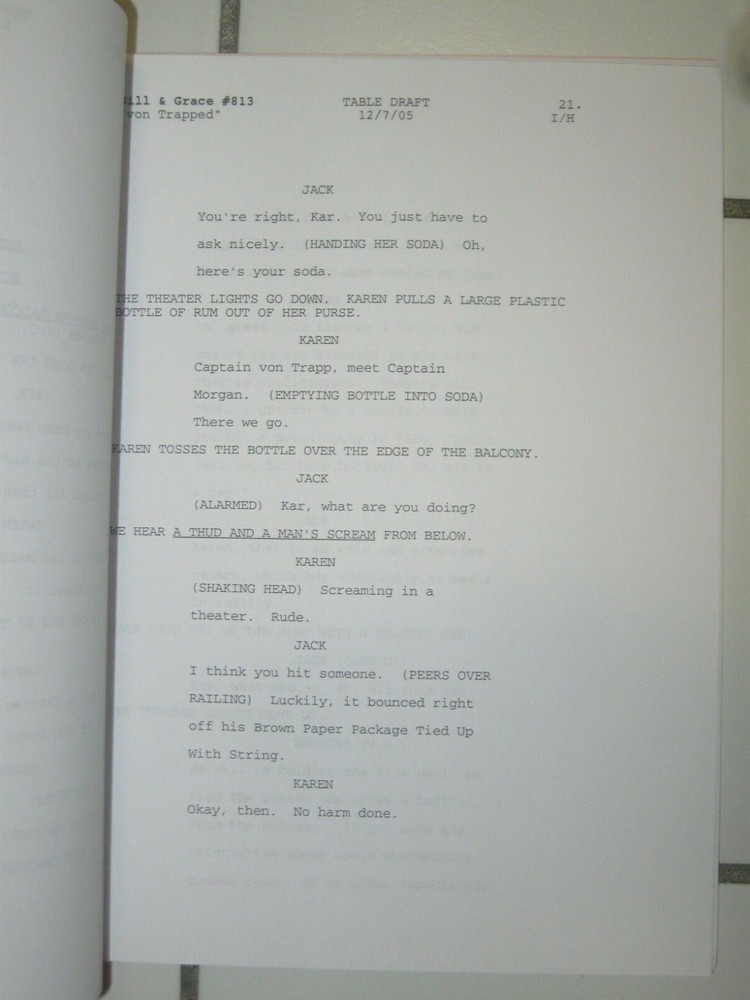 WILL & GRACE ORIGINAL SCRIPT FOR "VON TRAPPED" TABLE DRAFT SEASON 8 2005