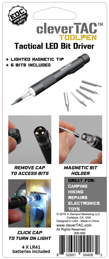 CleverTAC LED ToolPen - Tactical LED Bit Driver - 6 bits - Super Bright - EDC