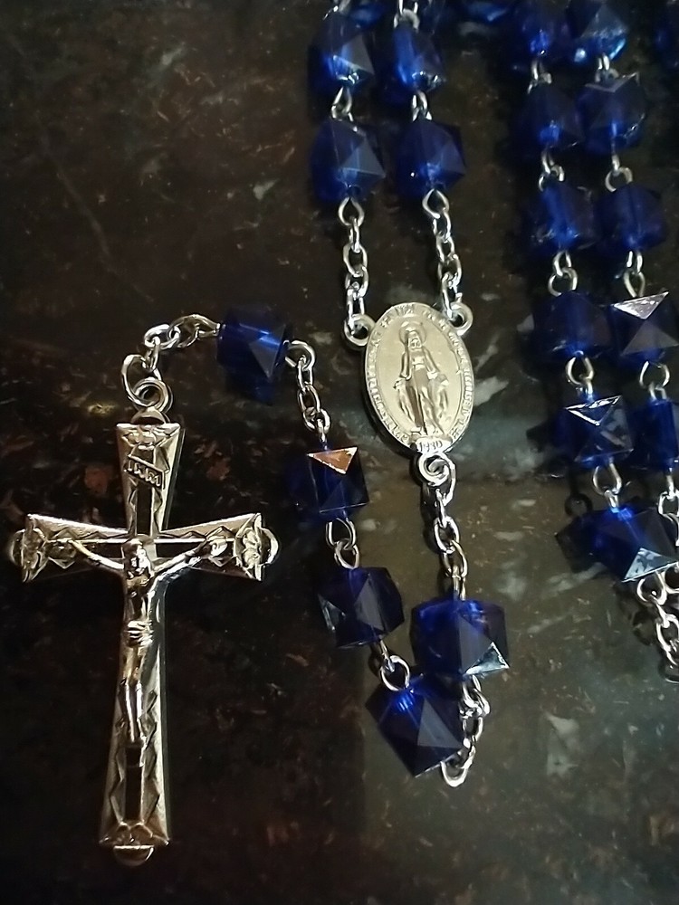Catholic Retro Style Blue Polymer Rosary