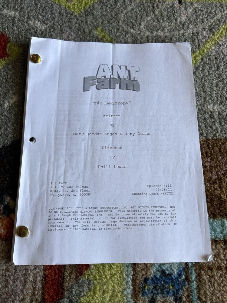 Ant Farm S1 Ep 11 Rare Disney Channel Original Script Shooting Draft 2011