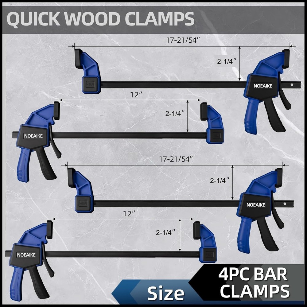 Durable 12-Inch Woodworking Clamps Set (4-Pack) with Quick Spreader Function