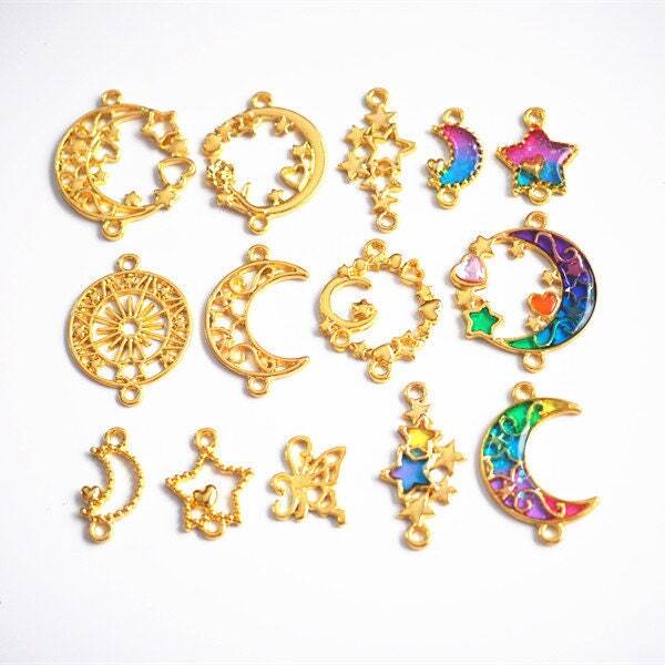 Gold Half Moon with Stars Open Back Bezel Frame