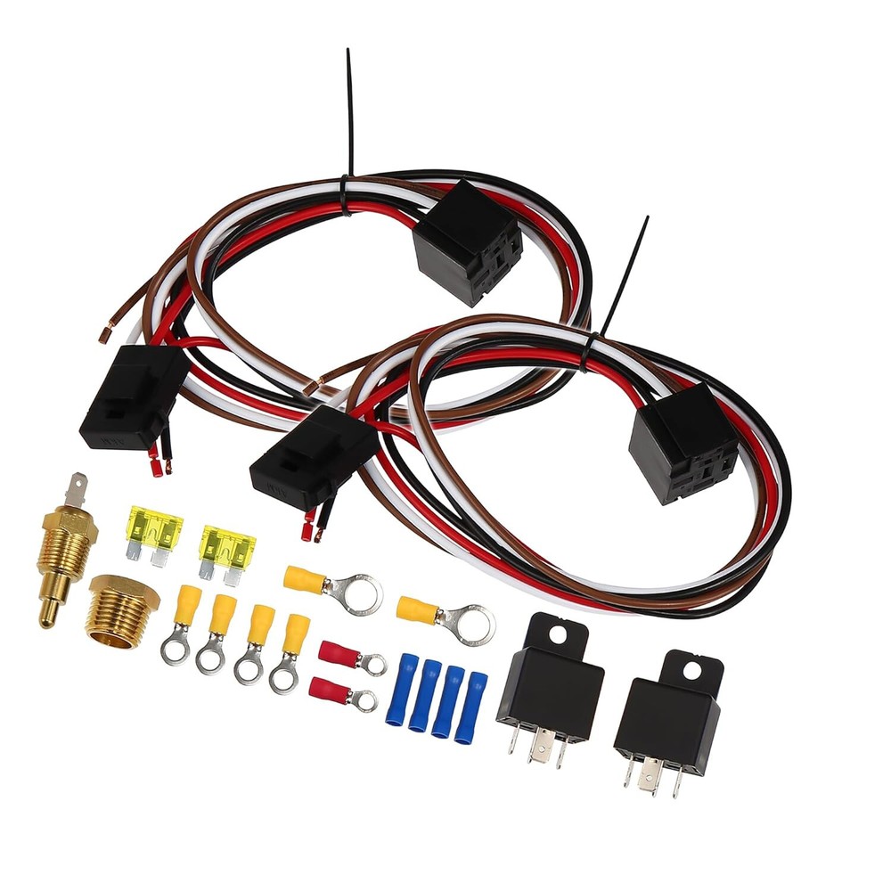 Dual Electric Fan Relay Kit Controller With Thermostatic Sensor Switch 40A 12V
