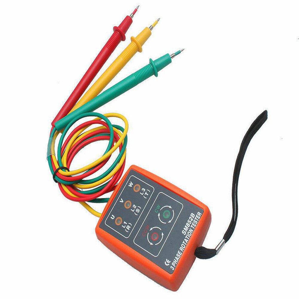 SM852B 3-Phase Rotation Tester Digital Phase LED Indicator Detector w/ Buzzers