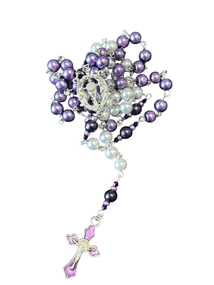 Catholic Rosary Purple and Lavender First Communion Holy Eucharist Handmade