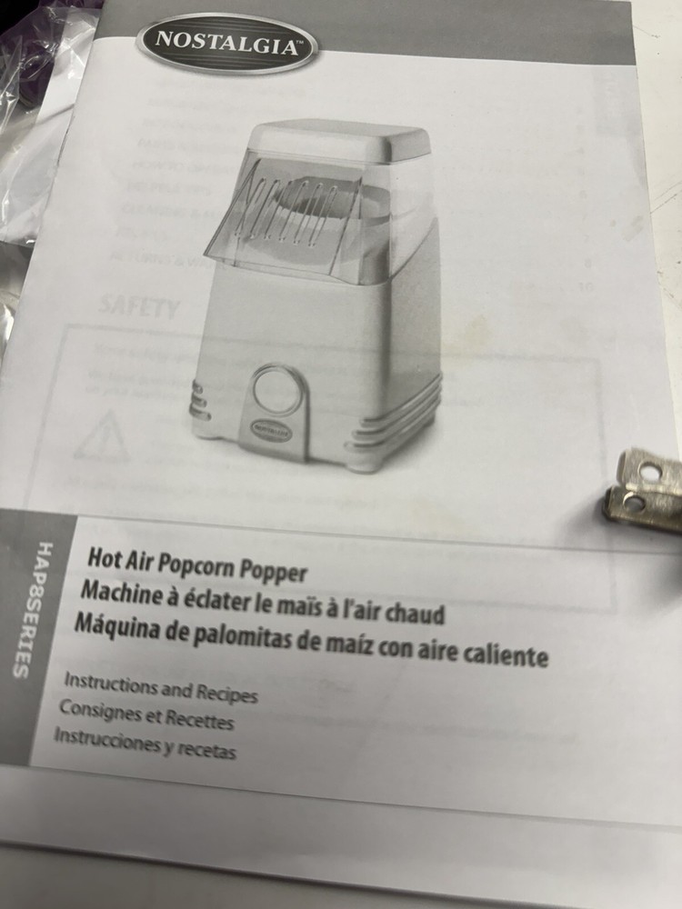 NEW OPEN BOX Nostalgia Electrics Hot Air Popcorn Maker HAP8WT