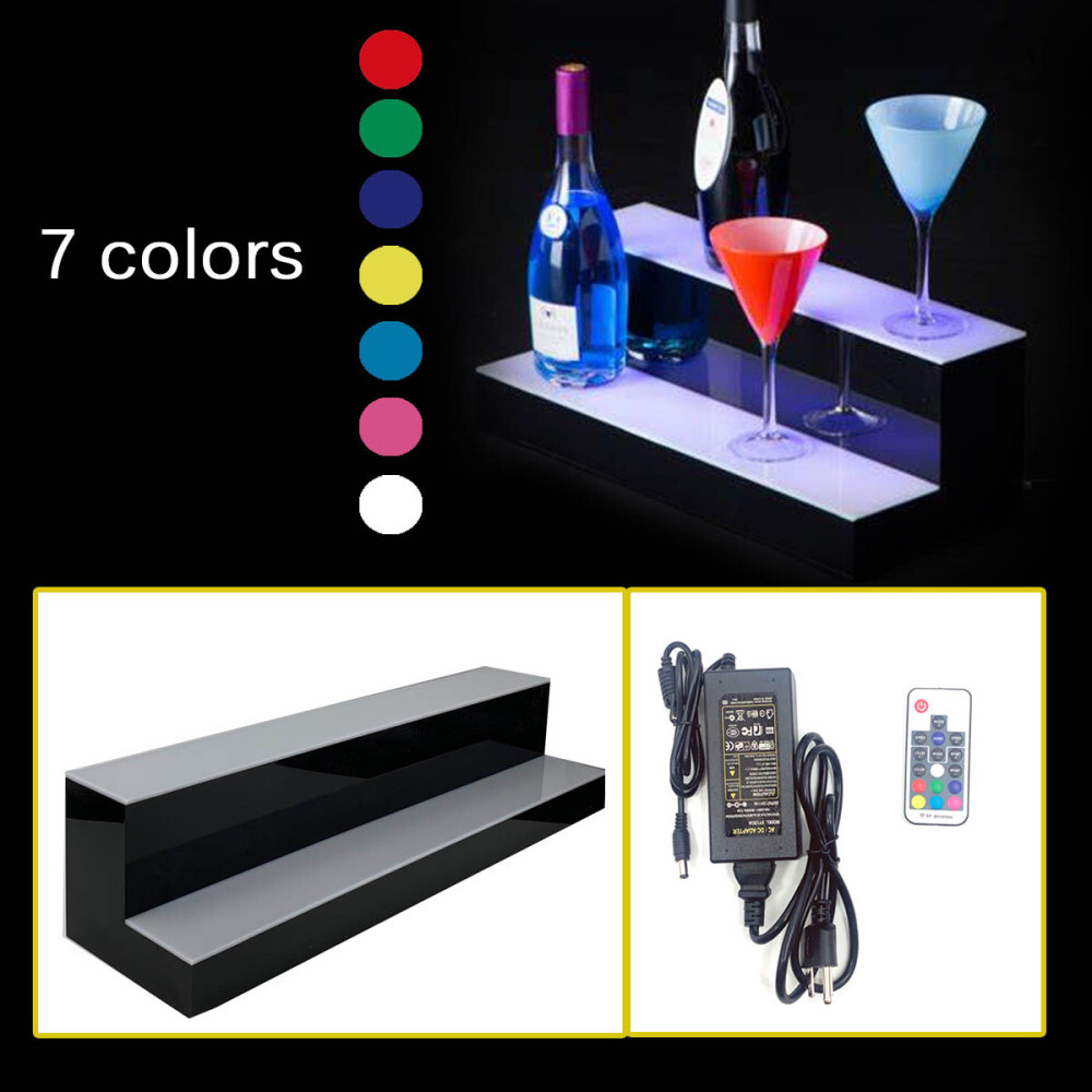 31" 2-Step LED Light Liquor Bottle Display Glowing Bar Shelf with Remote 110V