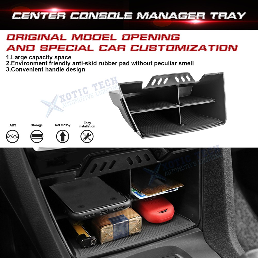 Black Console Storage Insert Divider Tray Container For Honda Civic 2016-2021