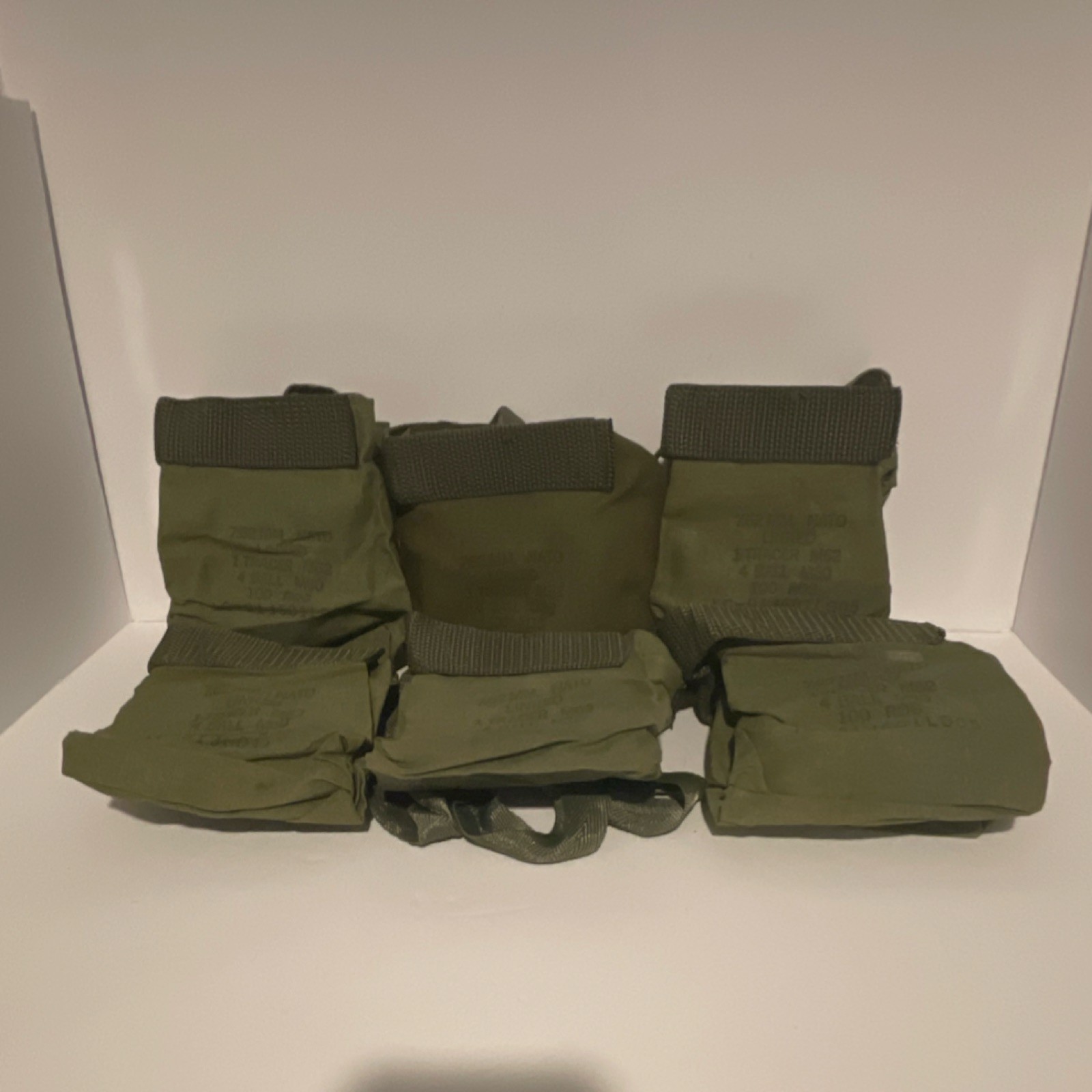 Lot of 6 USGI 7.62mm NATO 100rd Ammo Pouches w/ Straps – M60 M240 Canvas Bag