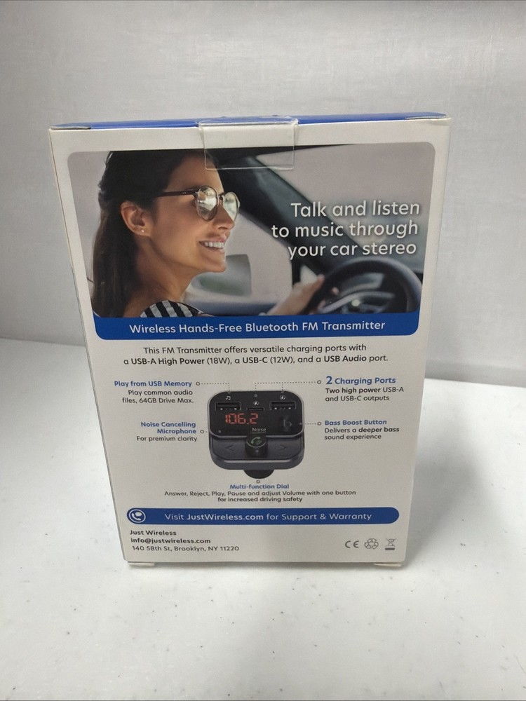 Just Wireless FM Transmitter with USB-C and USB-A Charging Port - Black