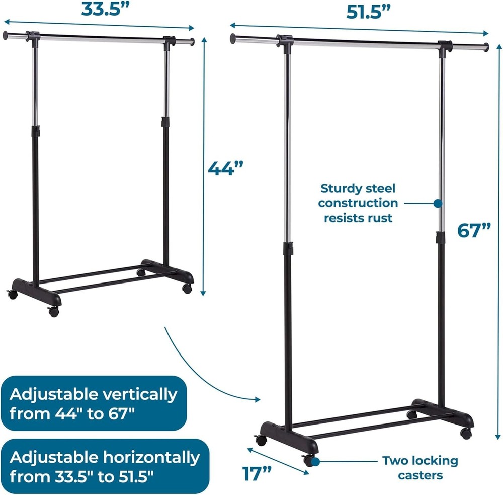 Rolling Clothes Rack with Adjustable Dimensions - Durable Metal Design