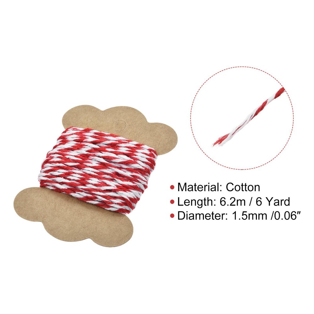 Thread Cord Macrame Cord Cotton Rope Braid String 6.2M/6 Yards Red White