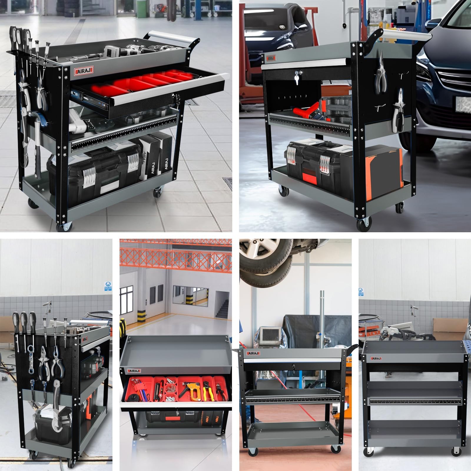 Tool Cart,27.5" 3 Tier Tool Cart on Wheels,Utility Industrial Service Cart