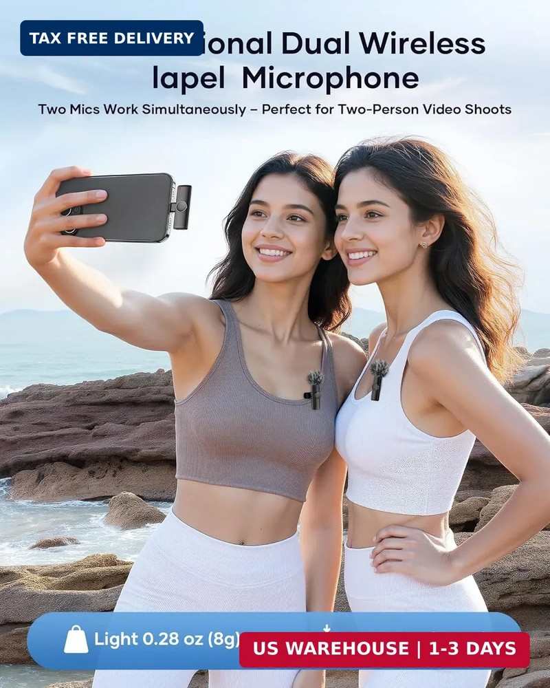 Wireless Microphone for iPhone iPad and Android Phone, 2 Pack Wireless Lavalier