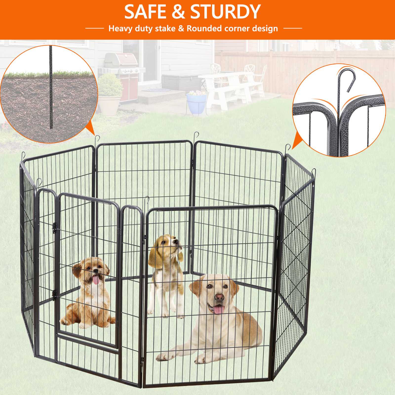 40" 8 Panel Heavy Duty Metal Pet Dog Playpen Kennel Exercise Fence Cage Black