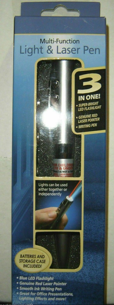 3 in 1 LIGHT & LASER Red Pointer Pen Blue LED FlashLight +Storage Case Free Ship