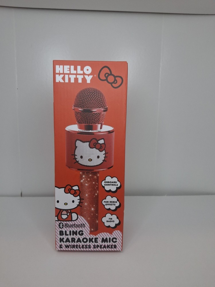 Hello Kitty Bluetooth Karaoke Microphone & Wireless Speaker USB Charging Red NIB