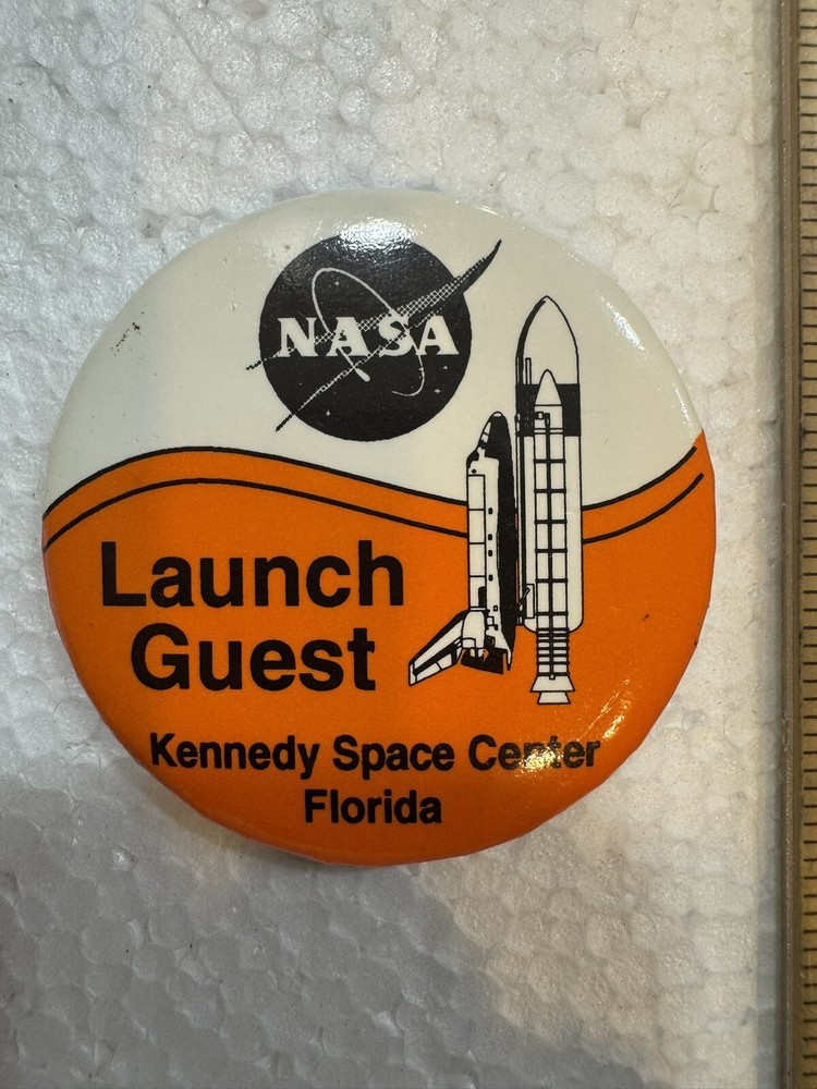 NASA Space shuttle LAUNCH GUEST BUTTON - Orange
