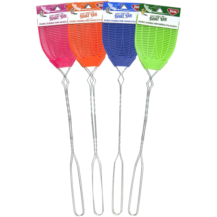 WIRE METAL HANDLE PLASTIC FACE FLY SWATTER - 4 COUNT