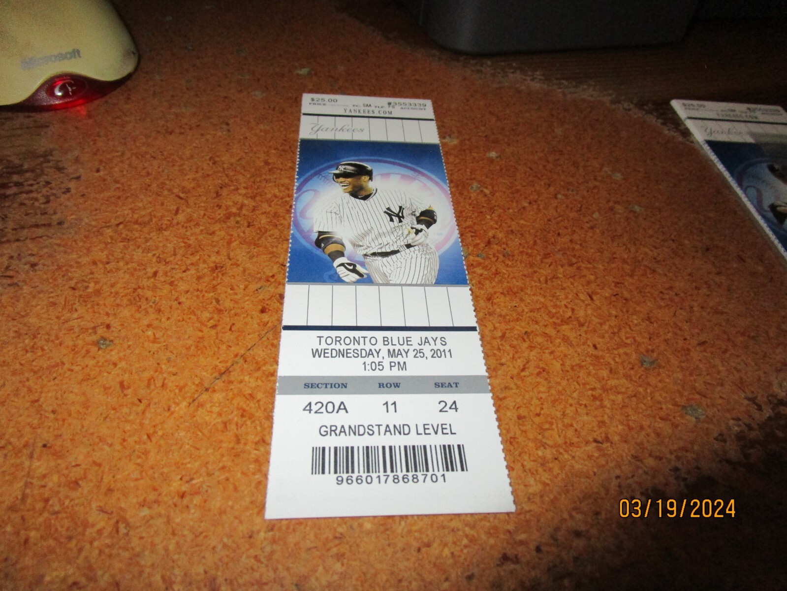 MARIANO RIVERA New York Yankees 1000TH CAREER GAME  MAY 25 2011 Full TICKET !!