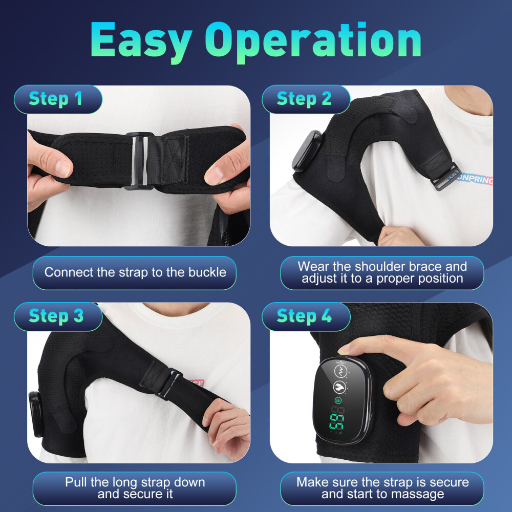 Heated Vibration Shoulder Massager Rotator Cuff Support Brace Compression Wrap