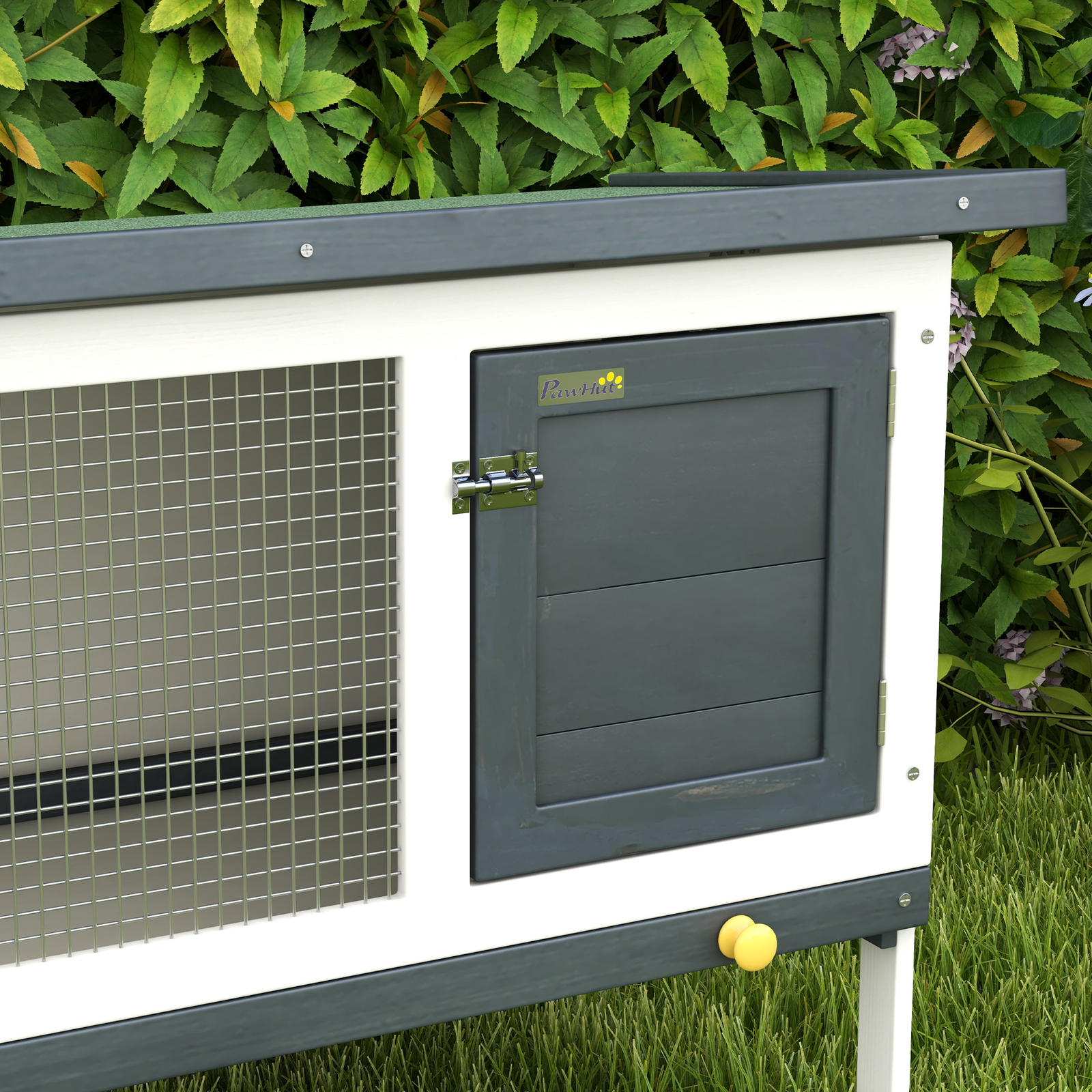 Indoor/Outdoor Wood Rabbit Hutch, Bunny Cage w/Slide-Out Tray, Openable Roof