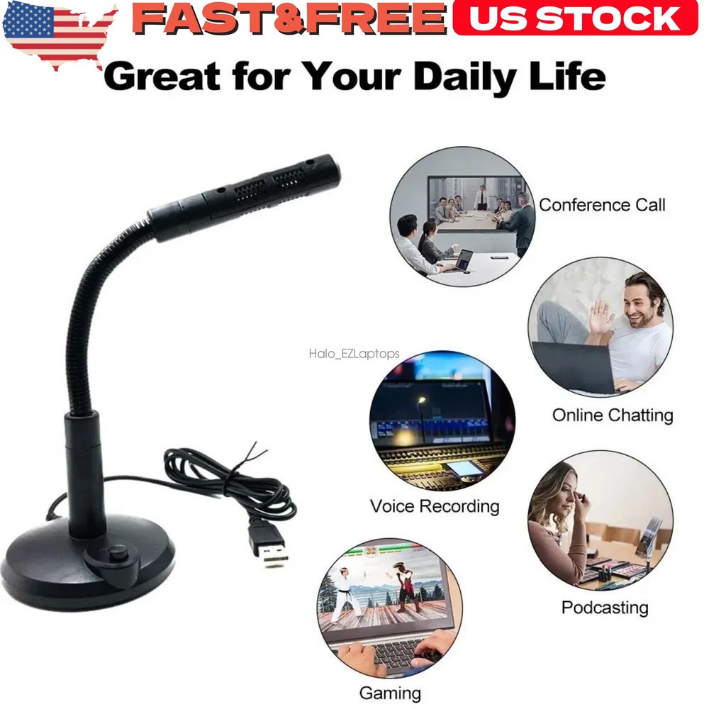 New Mini USB Condenser Microphone with Stand - Plug & Play for PC/Laptop/Mac