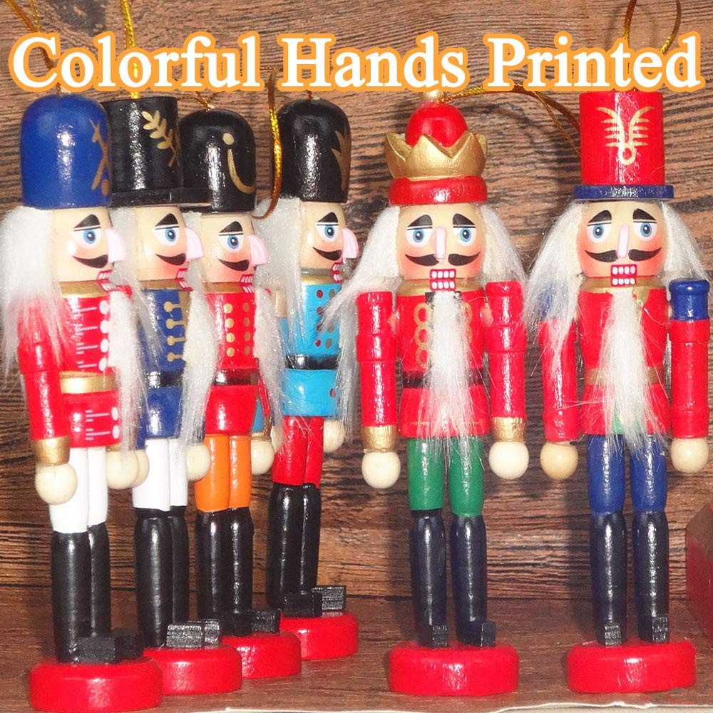 6 PCS Nutcracker Ornament Set Wooden Nutcracker Christmas Ornaments