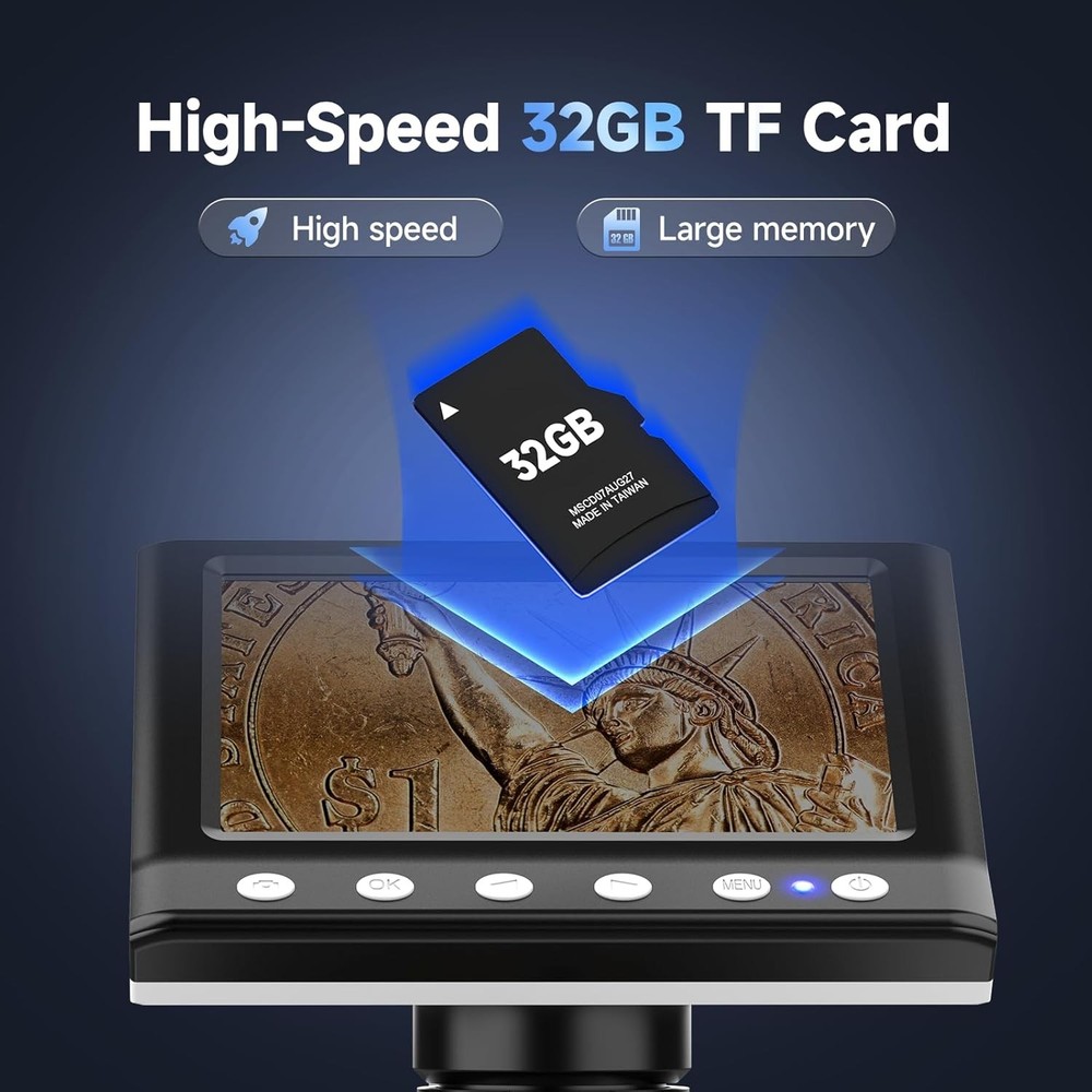 LPM7 4.3" Coin Microscope, IPS Digital Microscope for Adults, Black