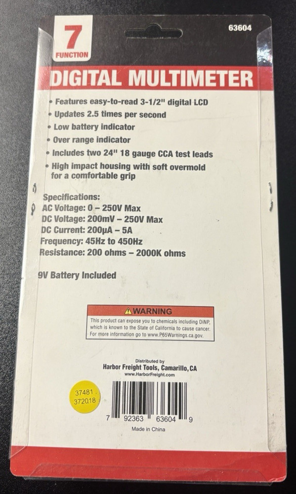 CEN-TECH, 7 Function 98025 & 63604 Digital MultiMeter Sealed NEW