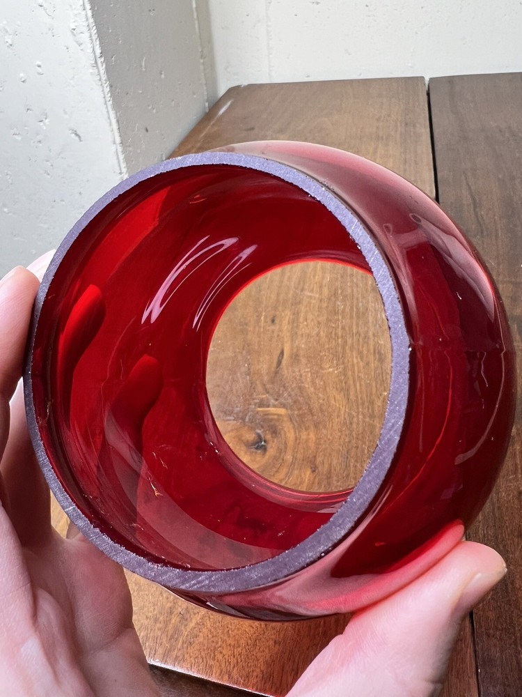 KOPP RAILROAD GLASS GLOBE RUBY RED TRAIN LANTERN RARE MARKED “K” BALL GLOBE VTG