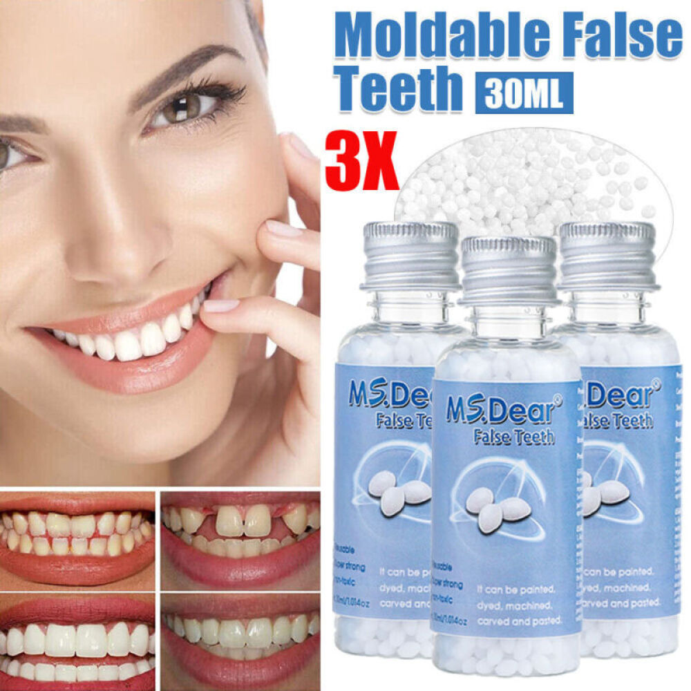 3×Rubber False Teeth Solid Glue Temporary Tooth Gap Filler Tooth Moldable Repair