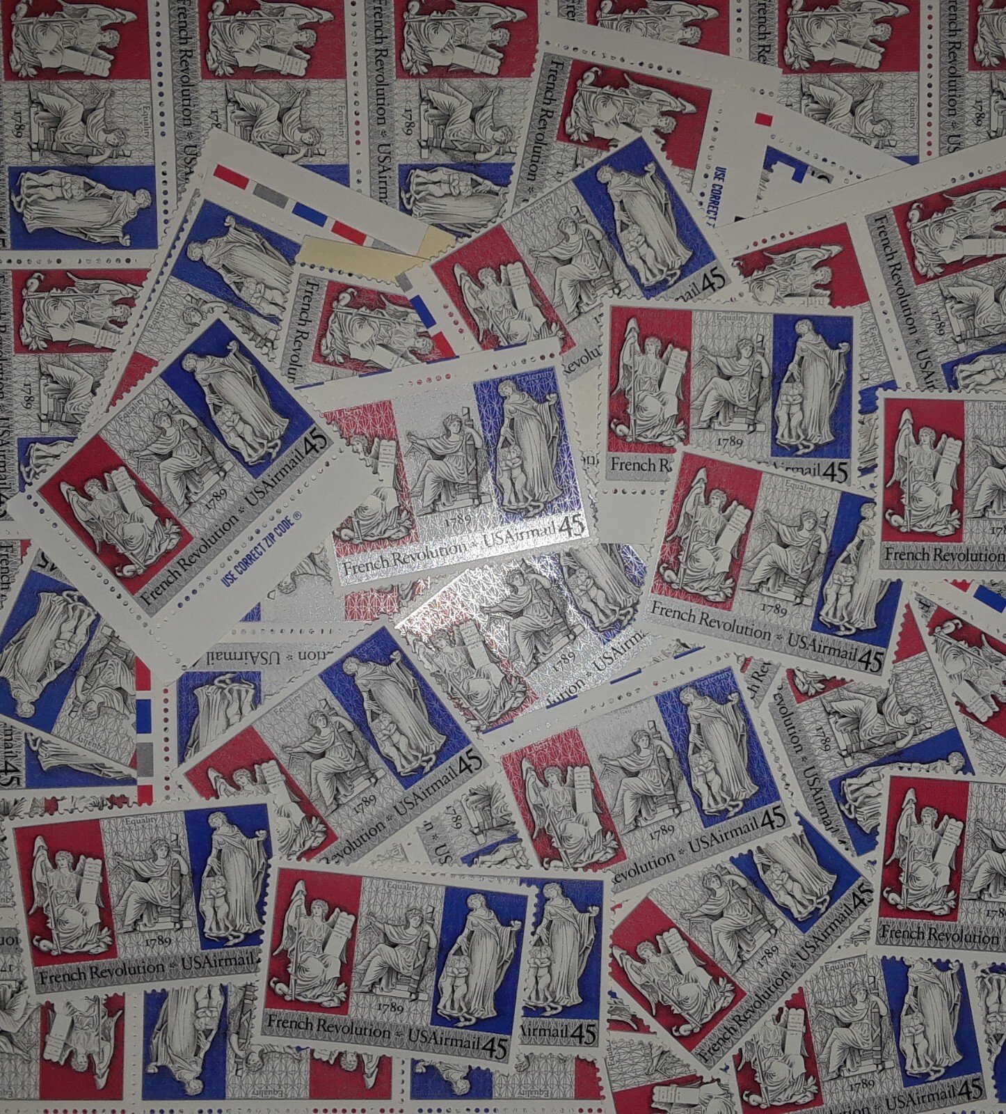 50 New/Usable Strips & Singles of 45¢ FRENCH REVOLUTION Bicentennial US Sc# C120