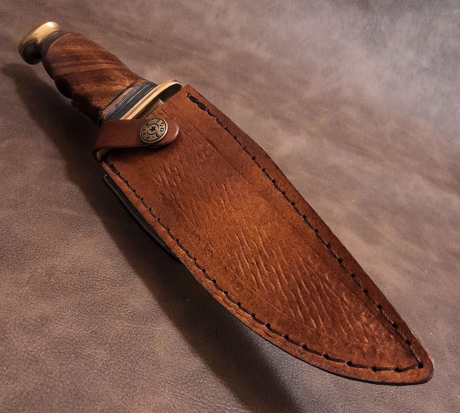 11.25" Real Figured Burl Walnut Hardwood Fixed Blade Bowie Hunter EDC Knife