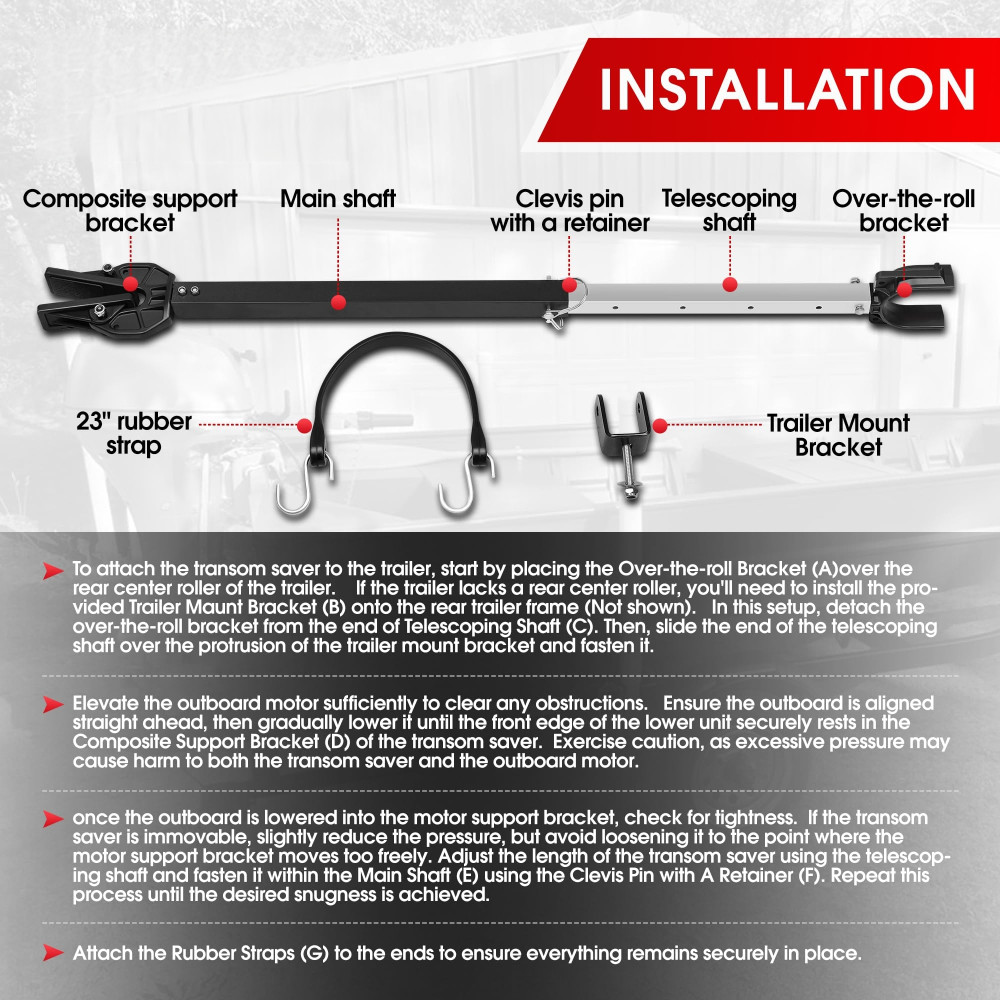 Boat Transom Saver 23-35in Adjustable Outboard Motor Support w/ ABS Clamp Head