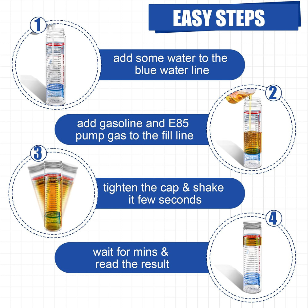 2 Pack E85 Ethanol Tester Bottle, E85 Fuel Gasoline Octane Level Tester with Wid