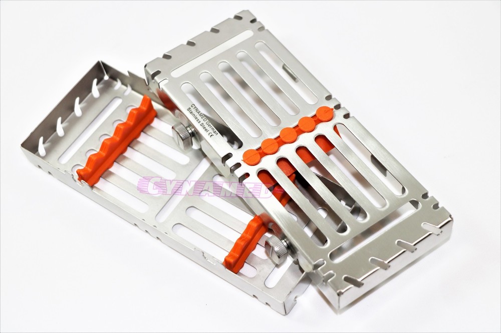 2 GERMAN RACKS STERILIZATION TRAYS FOR 5 INSTRUMENTS DOUBLE BUTTONS DETACHABLE