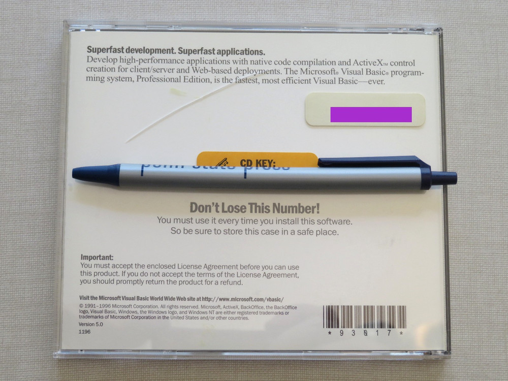 Microsoft Visual Basic 5.0 Professional Edition CD-ROM Software Open Box