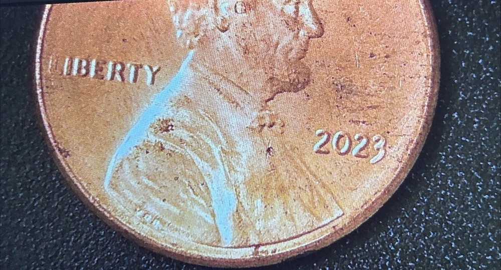 2023 Lincoln Shield Penny Error IBERTY Missing Letter L Obverse Struck Through