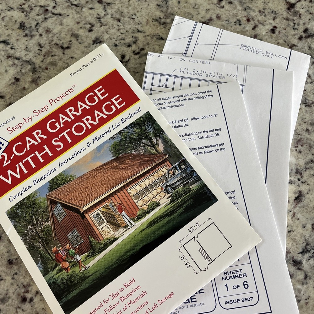 1995 2 Car Storage Garage Blueprint Pkg Complete Instructions Material List Plan